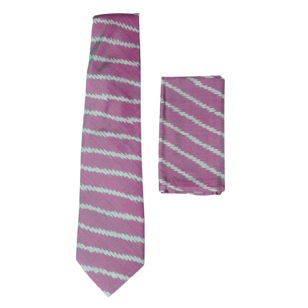 Handwoven Purple Ikat Tie With Pocket Square