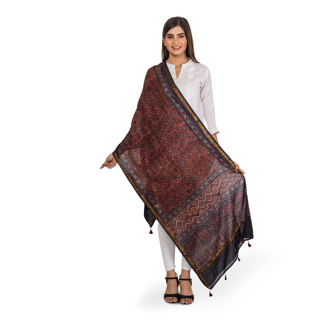 Handmade Natural Dyed Ajrakh Printed Cotton Stole