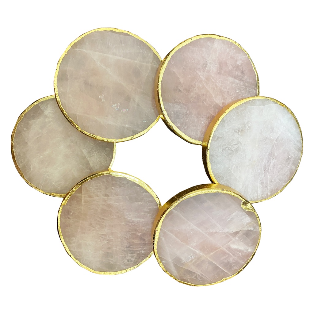 Handmade Natural Pink Quartz Round Agate Coaster