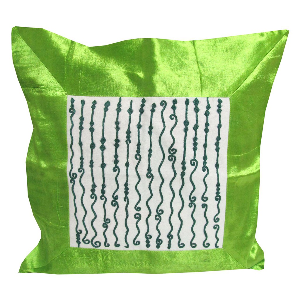 Light Green Embroidered Mashru Cushion Cover