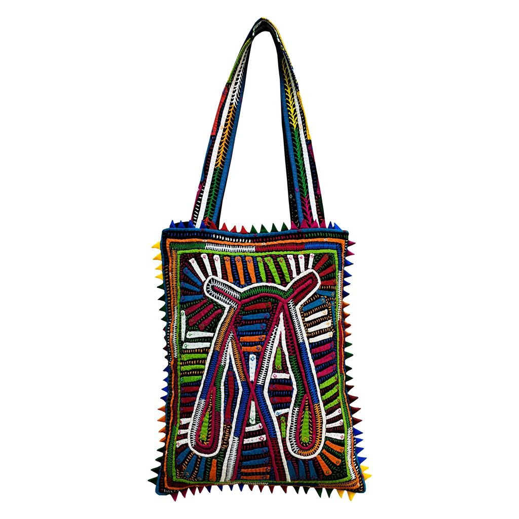 Handmade Multicolor Dhebariya Applique Tote Bag