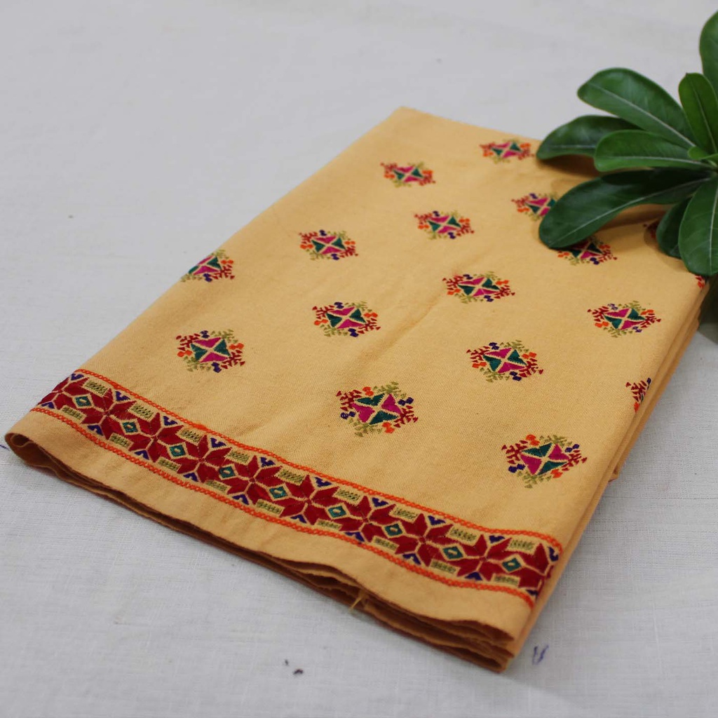 Cream Hand Embroidered Unstitched Blouse Material