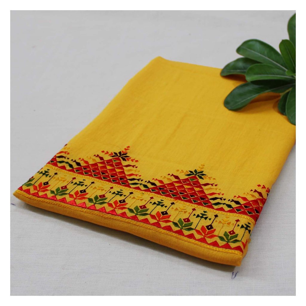 Yellow Hand Embroidered Unstitched Blouse Material