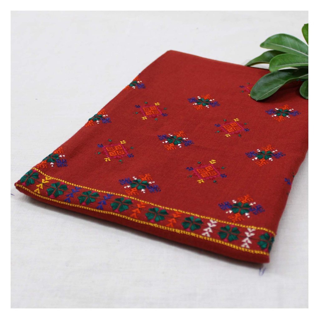 Dark Orange Hand Embroidered Unstitched Blouse Material