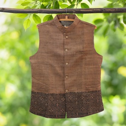 [GGCKMK04] Light Brown Hand Block Printed Men's Jacket/Koti