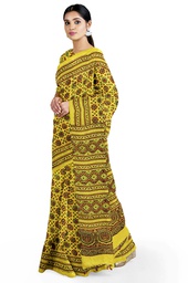 [GGCMSAS15] Yellow Modal Silk Ajrakh Hand Block Print Saree