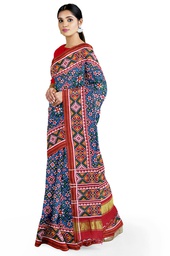 [GGCDIKPS17] Handwoven Red and Peacock Blue Double Ikat Silk Patola Saree