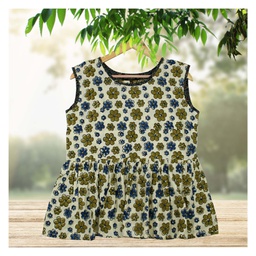 [GGCACST04] Cream Ajrakh Hand Block Printed Cotton Short Kurti