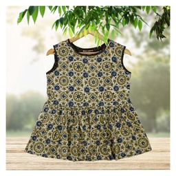 [GGCACST09] Cream Ajrakh Hand Block Printed Cotton Short Kurti