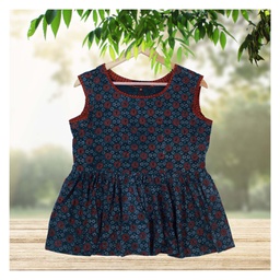 [GGCACST10] Blue Ajrakh Hand Block Printed Cotton Short Kurti