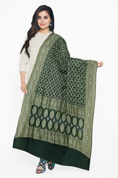 [GGCGBD04] Bottle Green Georgette Handwoven Neemzari Bandhani Dupatta