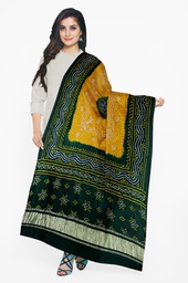 [GGCGBD11] Green and Mustard Handwoven Gaji Silk Bandhani Dupatta