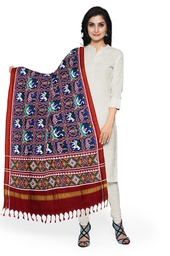 [GGCDIPD17] Handwoven Blue and Red Double Ikat Patola Dupatta
