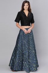 [GGCABMS07] Hand Ajrakh Block Print Mashru Silk Long Skirt
