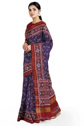 [GGCDIKPS27] Handwoven Maroon and Blue Double Ikat Silk Patola Saree