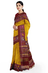[GGCDIKPS28] Handwoven Yellow and Dark Red Double Ikat Silk Patola Saree