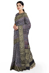 [GGCADS31] Dola Silk Ajrakh Hand Block Print Saree