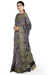 Dola Silk Ajrakh Hand Block Print Saree