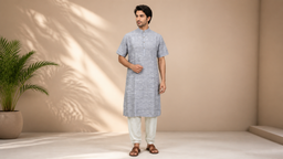 Cotton Half Sleeve Solid Kurta/Modi Kurta