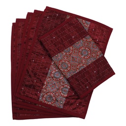 [GGCATTP10] Handmade Tagai Embroidered Ajrakh Mashru Silk Table Placemats (Set of 6)