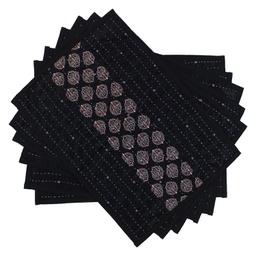 [GGCATTP13] Handmade Tagai Embroidered Ajrakh Mashru Silk Table Placemats (Set of 6)