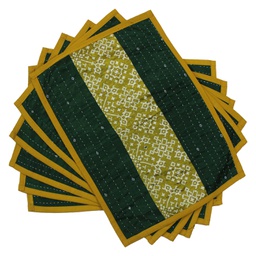 [GGCATTP14] Handmade Tagai Embroidered Ajrakh Mashru Silk Table Placemats (Set of 6)