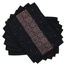 [GGCATTP16] Handmade Tagai Embroidered Ajrakh Mashru Silk Table Placemats (Set of 6)