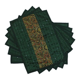 [GGCATTP22] Handmade Tagai Embroidered Ajrakh Mashru Silk Table Placemats (Set of 6)