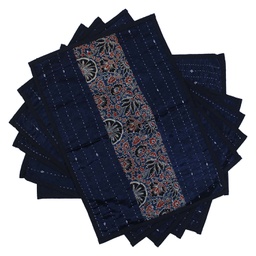 [GGCATTP23] Handmade Tagai Embroidered Ajrakh Mashru Silk Table Placemats (Set of 6)