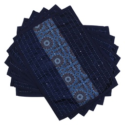 [GGCATTP26] Handmade Tagai Embroidered Ajrakh Mashru Silk Table Placemats (Set of 6)