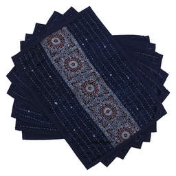 [GGCATTP27] Handmade Tagai Embroidered Ajrakh Mashru Silk Table Placemats (Set of 6)