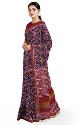 [GGCDIKPS35] Handwoven Dark Violet and Red Double Ikat Silk Patola Saree