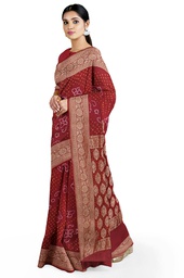 [GGCHGSBS12] Red Hand Dyed Georgette Bandhani Saree