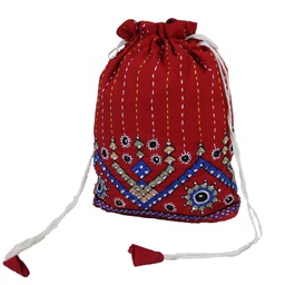 [GGCEPB01] Hand Embroidered Cotton Potli Bag with Mirror work