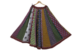 [GGCAPLK06] Cotton Ajrakh Hand Block Printed Patchwork Flared Long Skirt