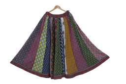 [GGCAPLK07] Cotton Ajrakh Hand Block Printed Patchwork Flared Long Skirt