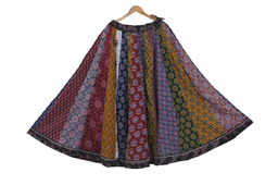 [GGCAPLK08] Cotton Ajrakh Hand Block Printed Patchwork Flared Long Skirt