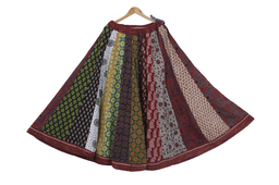[GGCAPLK09] Cotton Ajrakh Hand Block Printed Patchwork Flared Long Skirt