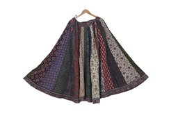 [GGCAPLK19] Cotton Ajrakh Hand Block Printed Patchwork Flared Long Skirt
