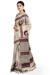 [GGCBMS12] Cream Modal Silk Ajrakh Hand Block Print Saree