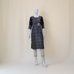 Blue Ajrakh Hand Block Printed Mashru Kurti