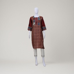 Maroon Ajrakh Hand Block Printed Mashru Kurti