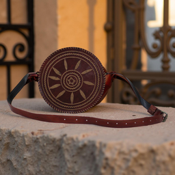 [GGCHELB15] Handstitched Round Leather Sling Bag with thread Work