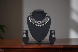 Handcrafted Oxidized German Silver Necklace Set with Jhumka Earrings