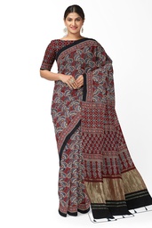 Handcrafted Ajrakh Block Print Modal Silk Saree