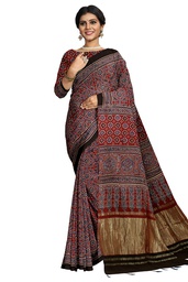 Handcrafted Ajrakh Block Print Modal Silk Saree