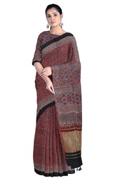 Handcrafted Ajrakh Block Print Modal Silk Saree