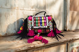 [GGCBBB06] Handcrafted Banjara Boho Embroidered Shell &amp; Tassel Sling Bag
