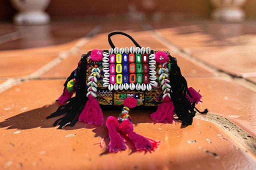 Handcrafted Banjara Boho Embroidered Shell & Tassel Sling Bag