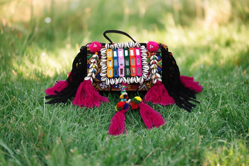 Handcrafted Banjara Boho Embroidered Shell & Tassel Sling Bag